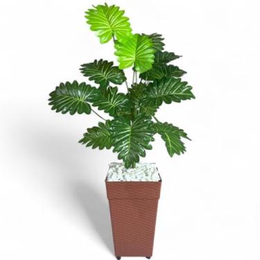 Imagem de Planta Artificial Decorativa 60cm com Vaso Rattan Marrom, Arranjo Realista para Sala, Escritório e Varanda(Ratan Marrom Telha)
