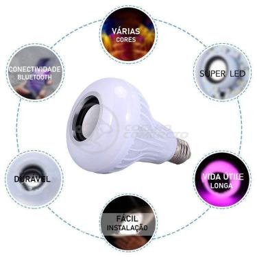 Imagem de Lâmpada Led 12W E27 Rgb Colorida Com Caixa De Som Bluetooth