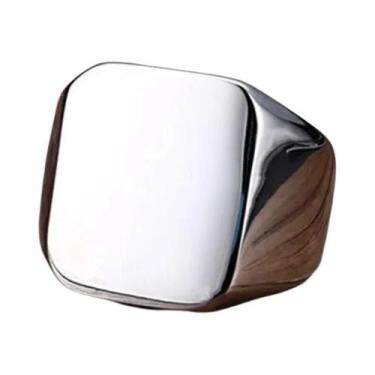 Imagem de Anel Masculino De Aço Inoxidável Preto Quadrado De 12,5mm Com Topo De 