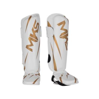 Imagem de Caneleira de Muay Thai e Kickboxing MKS Champions V3 Branco/Dourado, B