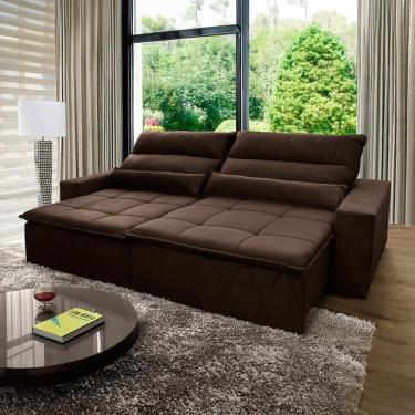 Imagem de Sofá Retrátil Reclinável Amsterdam 3,00m Suede Velut Marrom Molas No Assento - King House