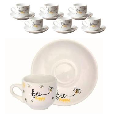 Imagem de Jogo 6 Xícaras De Café Honey Bee Happy Porcelana 90ml Pires - Haüskraf