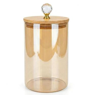 Imagem de Pote de Vidro Âmbar Liso 950ml com Tampa de Bambu Hermético  Porta Man