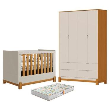 Imagem de Berço Americano Lótus Liso Areia Savana com Guarda Roupa Infantil Lotu