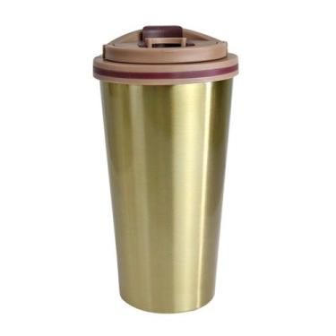 Imagem de Copo Térmico Em Aço Inox Com Tampa 450ml - Interponte, Dourado