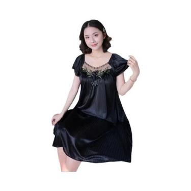 Imagem de Camisola Feminina Sexy de Seda Gelada - Manga Curta e Comprimento Médi