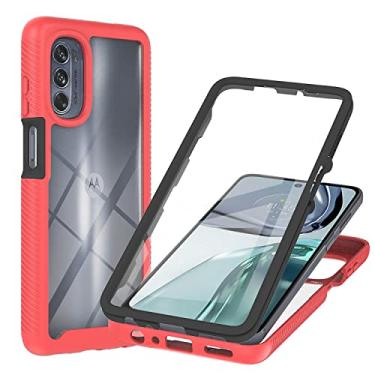 Imagem de Niuuro Capa para Motorola Moto G62 5G com protetor de tela integrado, capa de telefone à prova de choque de proteção 360° de corpo inteiro, com capa traseira de PC rígido + capa de silicone TPU macio antiderrapante - vermelha