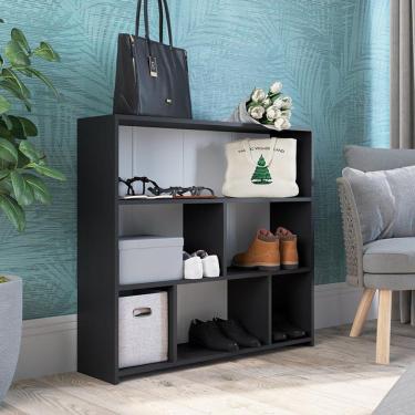 Imagem de Armário Módulo Organizador 7 Nichos 2 Prateleiras Multiuso Decoração Sala Quarto Funcionale Preto