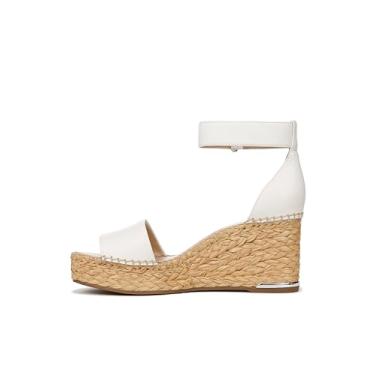 Imagem de Franco Sarto Sandálias Clemens Raffia Espadrille Salto Anabela Feminina, Couro branco, 6