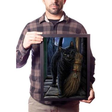 Imagem de Quadro Decorativo Gato Preto Vassoura Da Bruxa Wicca - Fanarte