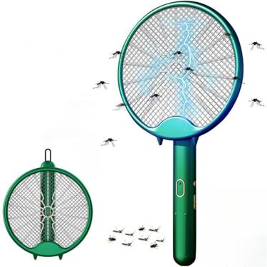 Imagem de Raquete Mata Mosquito Recarregavel USB Elétrica Com Luz Atrai Mosquito(VERDE)