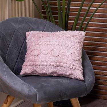 Imagem de Capa de Almofada Zurique em Manta Trançada Alto Relevo Plush Fleece Flannel 45cm x 45cm Avulsa - Decoração Luxo para Inverno Sofá Cama Sala Quarto Poltrona (Rosê)