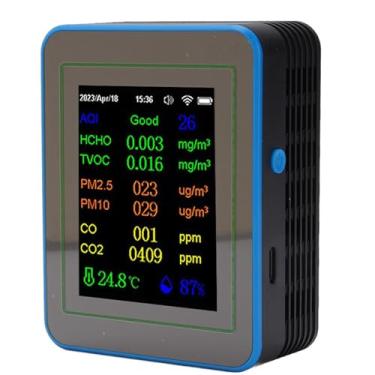 Imagem de Medidor de Qualidade do Ar 12 Em 1 Wifi CO2 Tvoc Hcho Temp Humid Smart Detect Bateria Interna Alimentada Com Exibição de Tempo (Abs)