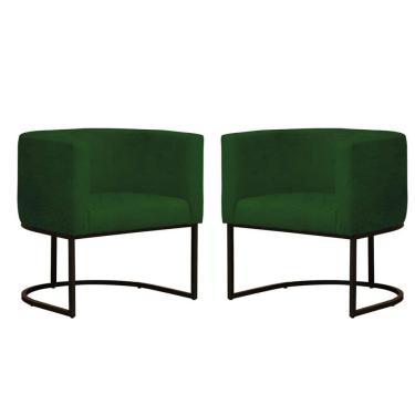 Imagem de Kit 2 Poltronas Reforçada Decorativa Sala Gabriela Base Ferro Preta Suede Verde