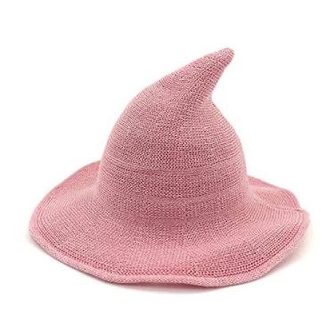 Imagem de Sheface Fantasia de Halloween masculina e feminina, chapéu de bruxa de lã, aba larga, espiral, gorro tricotado para festa, cosplay, acessório de fantasia, rosa, tamanho �nico
