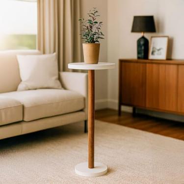 Imagem de Mesa lateral para sofá mesinha de canto moderna 1 pé minimalista (Branco)