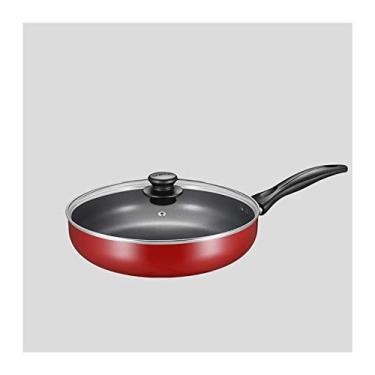 Imagem de Frigideira antiaderente, frigideira com tampa, panela de bife de 28 cm, panela especial para cozinha com chama aberta, omelete, panqueca (vermelha) utensílio de cozinha