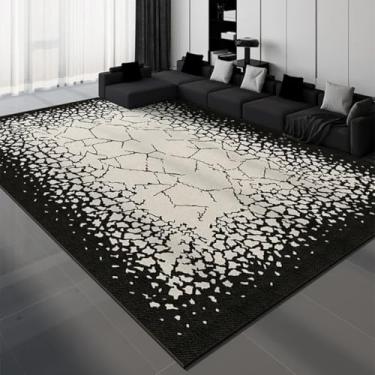 Imagem de Tapete decorativo de luxo para sala de estar, preto e branco, com linhas geométricas, para quarto, leve, de luxo, para sala de estar (60x90 cm/YHT081-2-B)