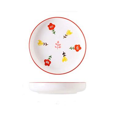 Imagem de Prato de serviço prato fundo de porcelana de estilo pastoral, prato de picles de sobremesa simples e elegante, pratos de prato de jantar seguros para micro-ondas e lava-louças (cor: latão, tamanho: G)