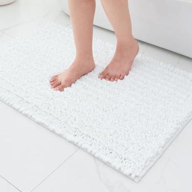 Imagem de ILANGO Tapetes de banheiro brancos 81 x 50, tapetes de banho de chenille absorventes extramacios, tapete de banho grosso, antiderrapante, felpudo, lavável na máquina, tapetes de banho de secagem