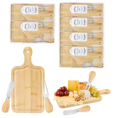 Imagem de 6 conjuntos de presentes de chá de bebê para convidados, prêmios de chá de panela para vencedores de jogos, conjunto de presente de tábua de queijo com tábuas de charcutaria, facas, garfos, cartão de