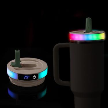 Imagem de Tampa Palhinha LED Colorido para Copo Stanley Quencher H2.0/ProTour 1200ml, Tampa Copo com 12 Modos Luz Flash e Visor com Sensor Temperatura para Acessórios Stanley (Verde)