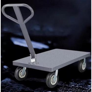 Imagem de Carrinho de mão com capacidade de 900-1100 kg para armazém carrinho de plataforma de aço com rodas de borracha de 8 polegadas com desmontagem dobrável/corrimão de rotação (105 * 63 cm)