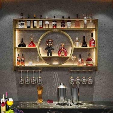 Imagem de Rack de vinho moderno montado na parede, suporte para copos de vinho com luz LED, prateleira de exibição de garrafa de bar, suporte de parede para copos de vinho, prateleiras de bar para garrafas de