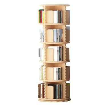Imagem de Estante rotativa de 2/3/4/5/6 camadas Prateleira de livros rotativa de 360° para espaço pequeno Estante de armazenamento de madeira para quarto de criança sala de estudo quarto (cor: madeira, tamanho