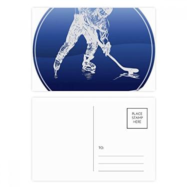 Imagem de Cartão postal de patinação e hóquei no gelo em aquarela, conjunto de cartões postais de aniversário para envio de cartões de agradecimento