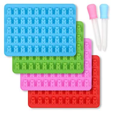 Imagem de HomEdge Moldes de sorvete de silicone para doces, conjunto de 4 pacotes de bônus de molde de goma de chocolate antiaderente com 2 conta--azul, vermelho, verde e rosa