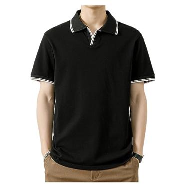 Imagem de Camisa polo masculina de seda gelo de lapela sólida com botão para treino camiseta atlética secagem rápida curta, Cor 11, XG
