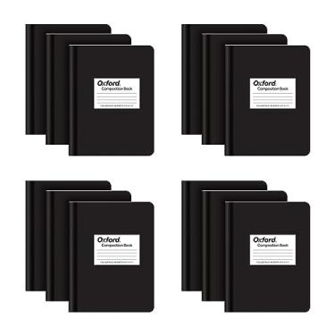 Imagem de Oxford Caderno de composição pacote com 12, papel pautado universitário, 19 x 24 cm, 80 folhas, capas pretas (63945)