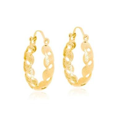 Imagem de Brinco Rommanel Argola Ondulada Folheado Ouro 18k Com Nf, Dourado