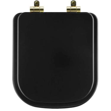 Imagem de Assento Sanitário Poliéster Soft Close Quadra Preto Fosco Para Vaso Deca Com Ferragem Dourada