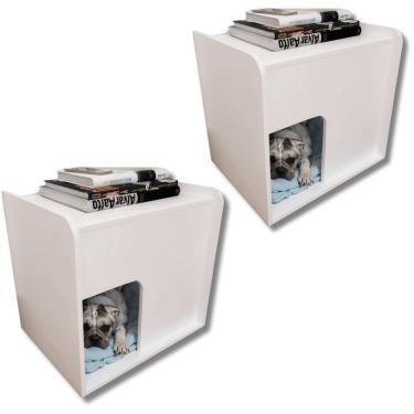Imagem de Kit 2 Mesa De Cabeceira Cama Pet Cães 45x55x60 Branco