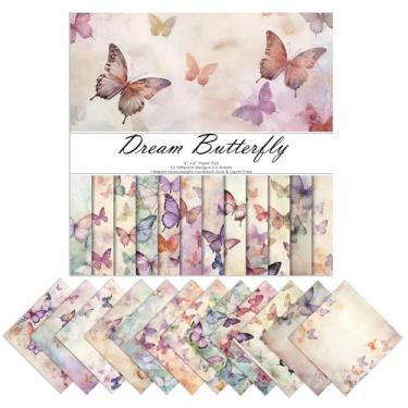 Imagem de XMBHHRM Papel para scrapbook, estampa de borboleta, 24 folhas, 160 g/m2, papel cartolina decorativa quadrada de um lado para álbuns, faça você mesmo, diário de lixo, projetos de artesanato