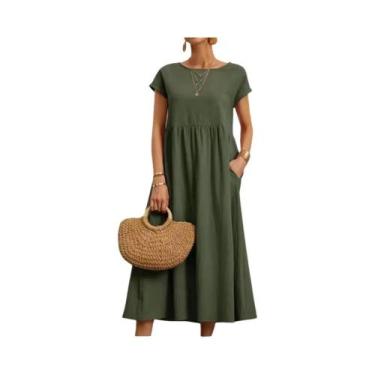 Imagem de Vestido Midi Vintage De Algodão E Linho Oversized Para Mulheres, Casua