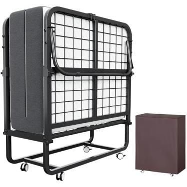 Imagem de MUTUN Cama dobrável com colchão, 190 x 78 cm, moderno, preto, colchão de espuma viscoelástica de 12,7 cm, portátil, fácil de montar e dobrar, rodas, capacidade de 136 kg