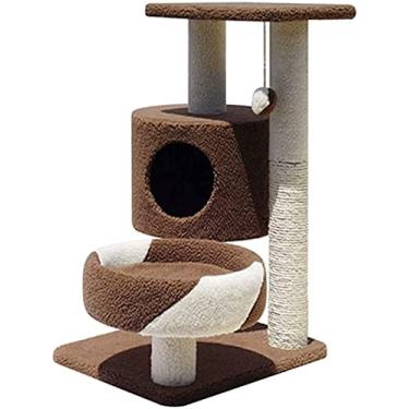 Imagem de BAoce Poste arranhador de árvore de gato torre de gato pequena areia para gatos de madeira maciça gato saltando árvore de gato sisal escalada suporte para gatos com ninho suprimentos para gatos