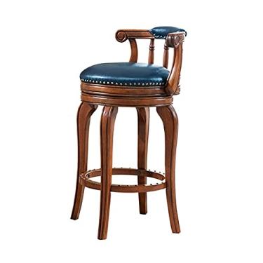 Imagem de UISLA Banqueta de bar para móveis, balcão giratório, cafeteria de café da manhã com assento e encosto acolchoados de couro + pernas de madeira maciça/azul/38 38 68 cm