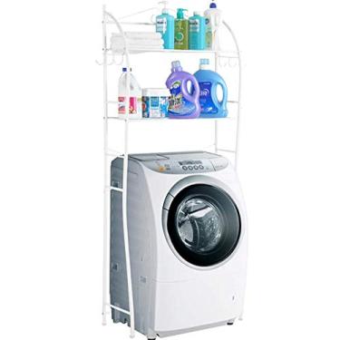 Imagem de Estruturas de armazenamento de lavadora para banheiro, armazenamento de lavadora com almofada de parafuso ajustável Prateleiras de banheiro independentes que economizam espaço Prateleira de armazena