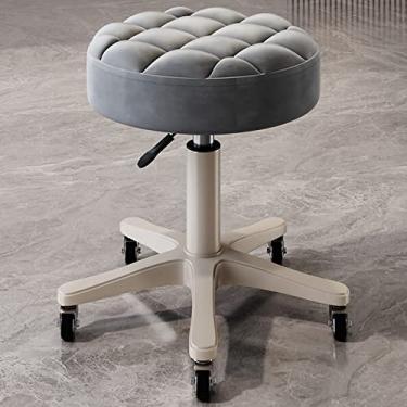 Imagem de Banqueta giratória redonda ajustável com rodas, assento confortável extra grosso, banco de couro PU com almofada para sala de estar, estúdio, loja, cozinha (cor: E, tamanho: 46 * 46 * (41-53) cm) (B