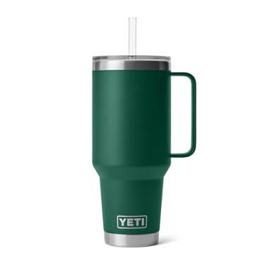 Imagem de YETI Rambler Copo de 1,2 l com alça e tampa de palha, copo de água para caneca de viagem, copo isolado a vácuo com alça, aço inoxidável, verde floresta preta