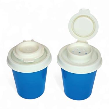 Imagem de Tupperware Mini saleiro e pimenteiro conjunto de 2 mini anões 59 g azul azul com tampas creme