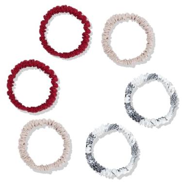 Imagem de Byitre 6 peças de laços de cabelo 100% seda natural – elásticos suaves sem danos para cabelos finos e encaracolados, corda de cabelo de cetim luxuoso para dormir ou presente para amigos (combinação 4)