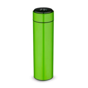 Imagem de Garrafa Térmica 450ml Aço Inox com Infusor para Chá + Display LED na Tampa (Termômetro) — Parede Dupla Vácuo, Tampa Rosqueável com Vedação, Bateria CR2032 Extra Inclusa (Verde)