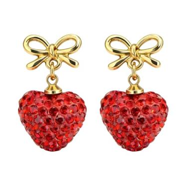 Imagem de Brincos de coração de zircônia cúbica brincos de laço de ouro com laço de gancho grosso de cristal para mulheres, joias fofas de festivais, Zinco, Sem pedra preciosa