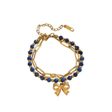 Imagem de Solza Pulseira dourada com pingente de aço inoxidável banhado a ouro 18 K, joia de corrente ajustável para mulheres, elegante e sem manchas para uso diário