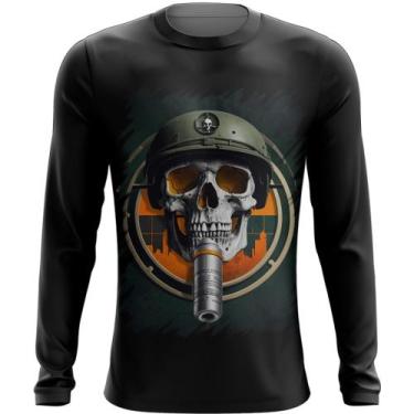 Imagem de Camiseta Manga Longa Caveira Militar Logo Guerra 3 - Kasubeck Store®, 